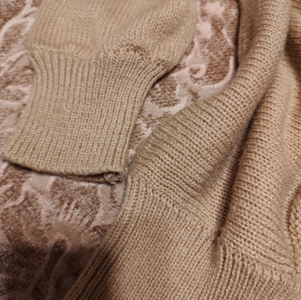 🔸🤎🔸Amazing Vtg 80's Mocha Caramel Tan Dolman Cable Knit Sequin Sweater - M/L - Picture 8 of 15